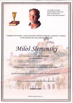 Miloš Slemenský – smútočné oznámenie